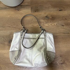 COACH Alexandra Large Cream & Taupe Leather Shoulder Tote Bag